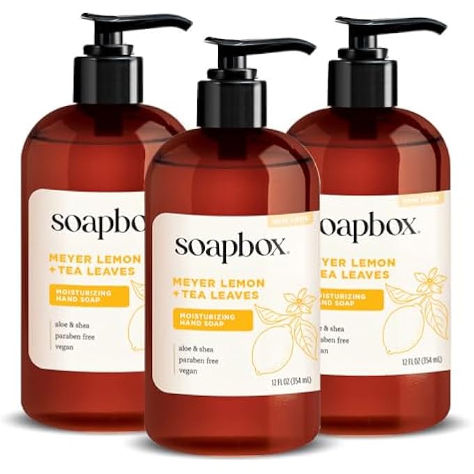 Soapbox LIQUID HAND SOAP, MEYER LEMON & TEA LEAVES, MOISTURIZING HAND WASH FOR KITCHEN AND BATHROOM, 12 OUNCE PUMP BOTTLES (PACK OF 3) - Image 1